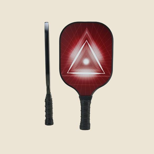 A Geometric Red Design Pickleball Paddle Set displayed front side views