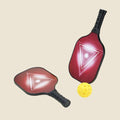 A Geometric Red Design Pickleball Paddle, displayed from both the front and side views