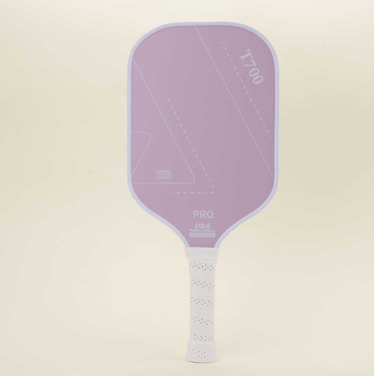 Front view of the T700 pickleball paddle featuring an elegant and modern pink design, adding a trendy touch to your game, ideal for younger players and families.
